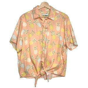 Tipsy Elves Pina Colada button tie front short sleeve casual shirt Sz Lg
